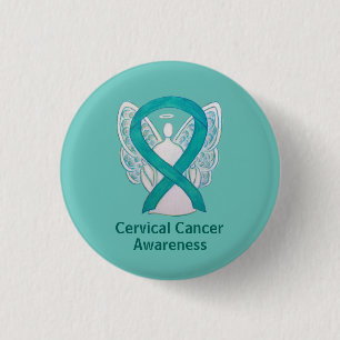 Cervical Cancer Awareness Ribbon Angel Button Pins