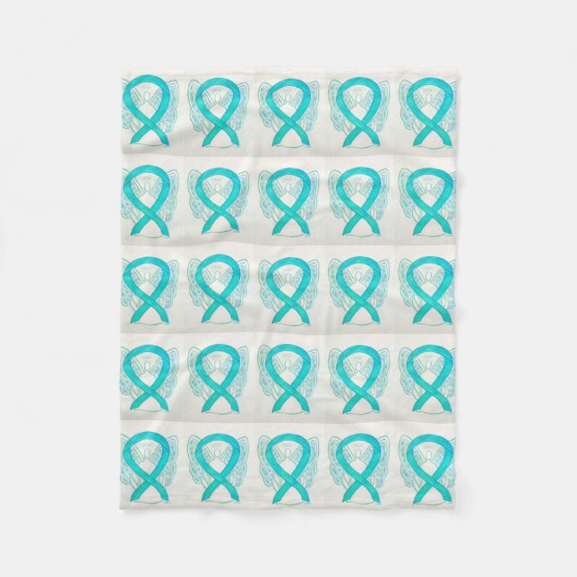 Cervical Cancer Awareness Ribbon Fleece Blankets (Front)