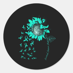 Cervical Cancer Awareness Sunflower Teal Ribbon Classic Round Sticker