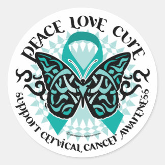 Cervical Cancer Butterfly Tribal 2 Classic Round Sticker
