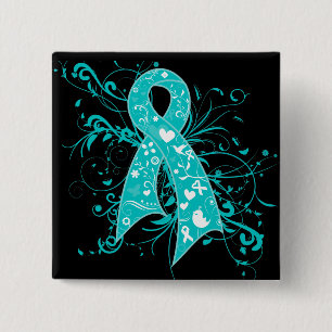 Cervical Cancer Floral Swirls Ribbon 15 Cm Square Badge