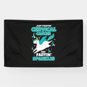 Cervical Cancer Funny Unicorn Farting Sparkles T-S Banner