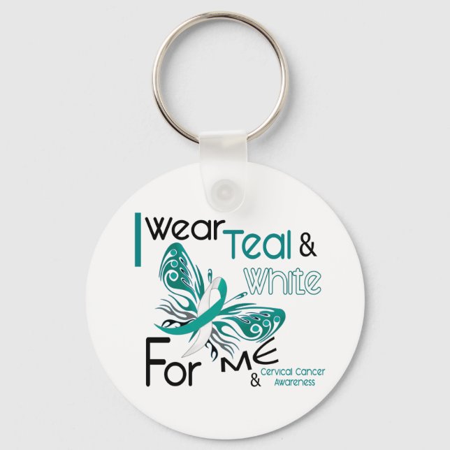 CERVICAL CANCER I Wear Teal and White For ME 45 Key Ring (Front)