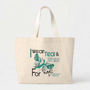 CERVICAL CANCER I Wear Teal and White For ME 45 Large Tote Bag