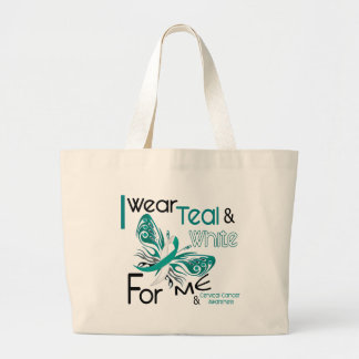 CERVICAL CANCER I Wear Teal and White For ME 45 Large Tote Bag