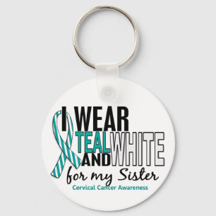 CERVICAL CANCER I Wear Teal & White For My Sister Key Ring