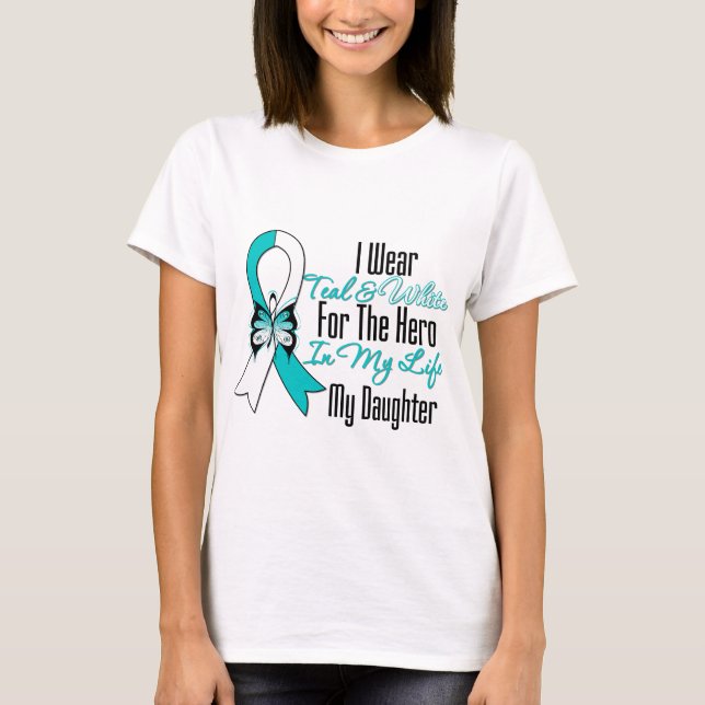 Cervical Cancer Ribbon My Hero My Daughter T-Shirt (Front)