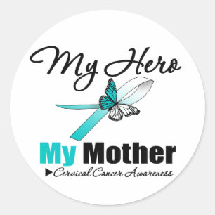 Cervical Cancer Ribbon My HERO My Mother Classic Round Sticker