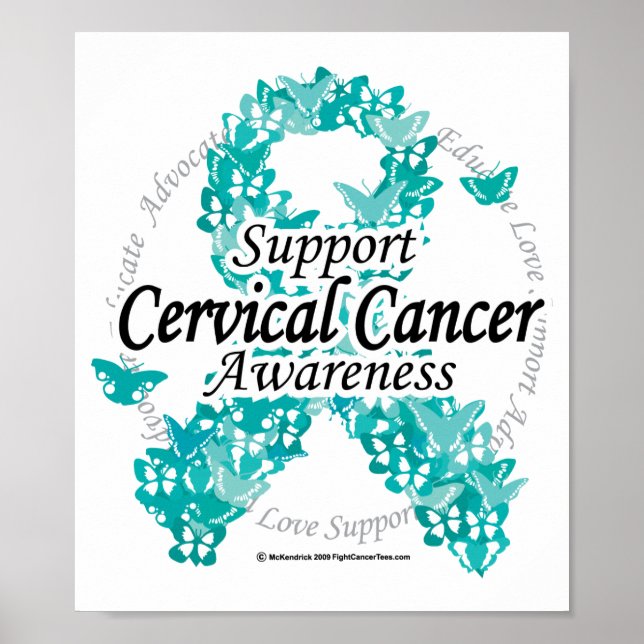 Cervical Cancer Ribbon of Butterflies Poster (Front)