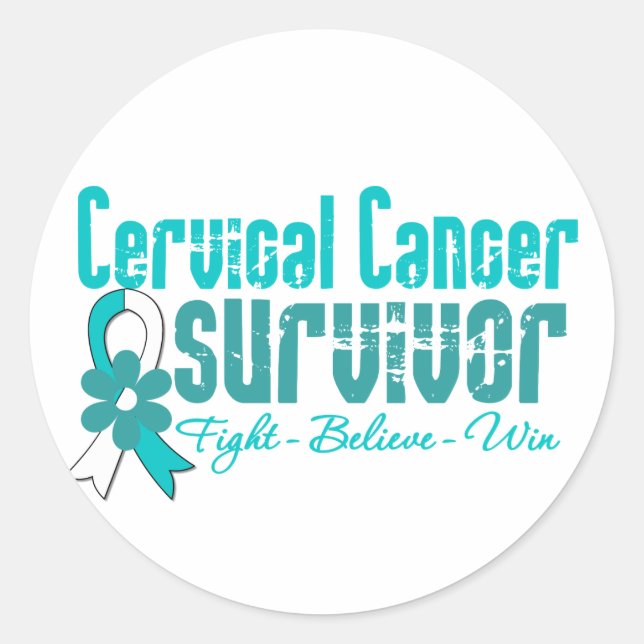Cervical Cancer Survivor Flower Ribbon Classic Round Sticker (Front)