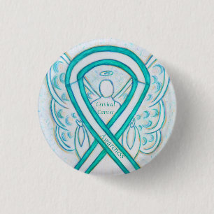 Cervical Cancer Teal Awareness Ribbon Angel Button