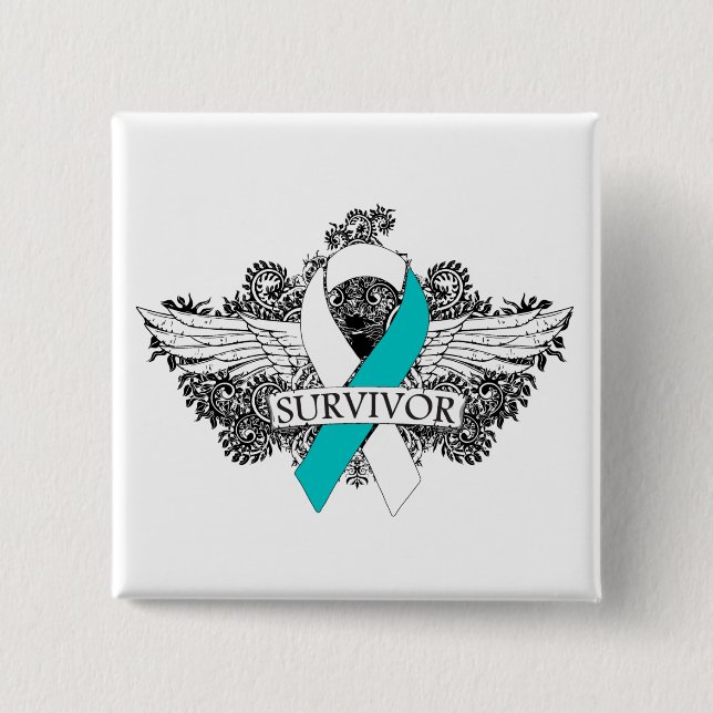 Cervical Cancer Winged SURVIVOR Ribbon 15 Cm Square Badge (Front)