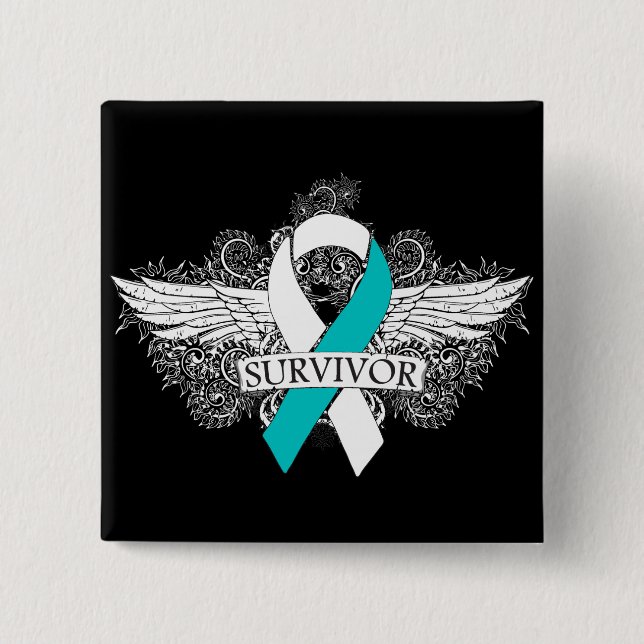 Cervical Cancer Winged SURVIVOR Ribbon 15 Cm Square Badge (Front)