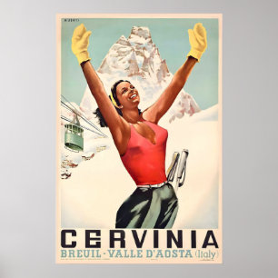 Cervinia Cervine Matterhorn Italy Skiing Mountains Poster