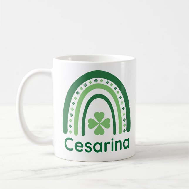 Cesarina Name Clover Boho Rainbow Coffee Mug (Left)