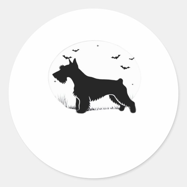 Cesky Terrier Dog – Halloween Moon Silhouette Clas Classic Round Sticker (Front)