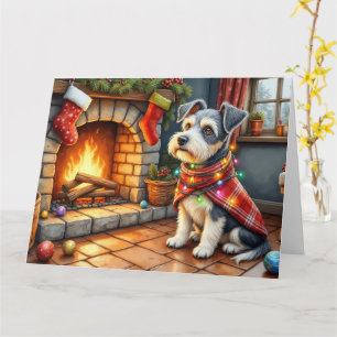 Cesky Terrier Fireplace with Christmas Lights Card