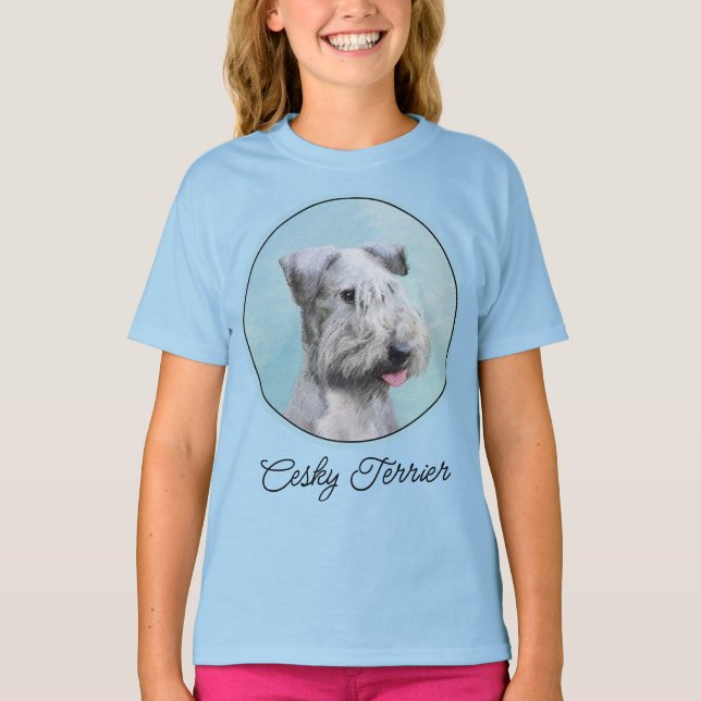 Cesky Terrier Painting - Cute Original Dog Art T-S T-Shirt (Front)