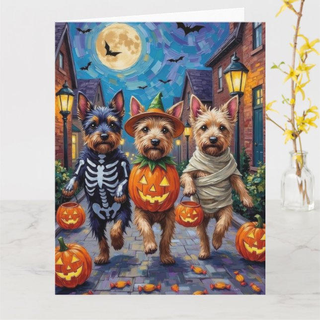 Cesky Terrier Trick-or-Treating Halloween Costume  Card (Yellow Flower)