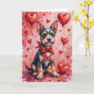Cesky Terrier Valentine Dog Sitting with Hearts Card
