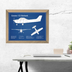 Cessna 172 Skyhawk - Aeroplane Blueprint Plans  AB Photo Print