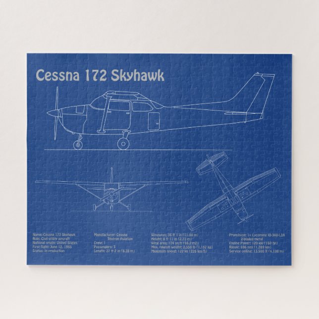 Cessna 172 Skyhawk - Aeroplane Blueprint Plans AD Jigsaw Puzzle (Horizontal)