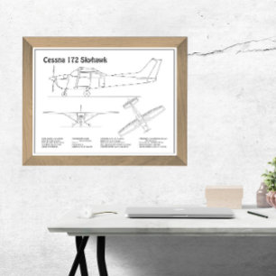 Cessna 172 Skyhawk - Aeroplane Blueprint Plans BD Photo Print