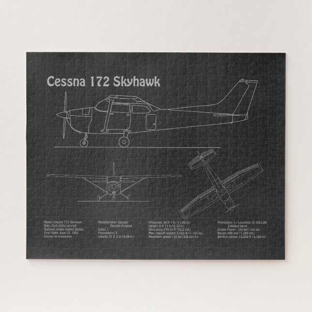 Cessna 172 Skyhawk - Aeroplane Blueprint Plans PD Jigsaw Puzzle (Horizontal)