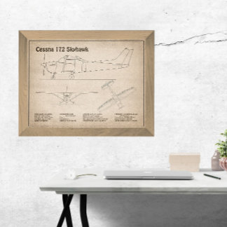 Cessna 172 Skyhawk - Aeroplane Blueprint Plans SD Photo Print