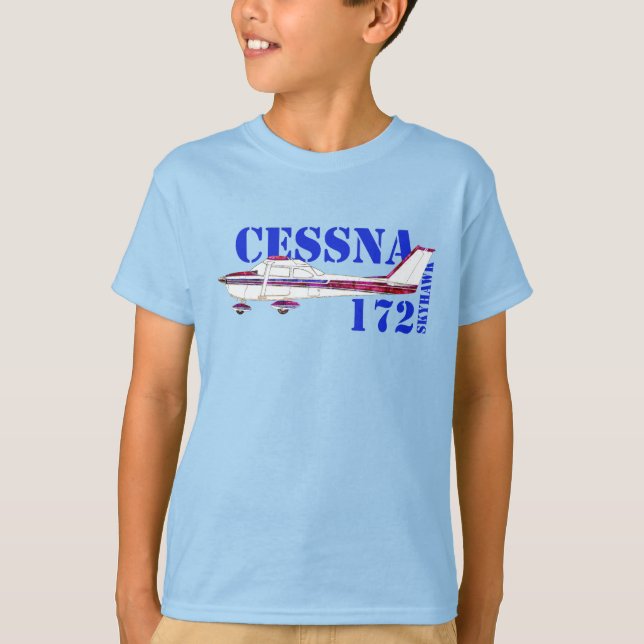 Cessna 172 Skyhawk Illustration Bold Text Design T-Shirt (Front)
