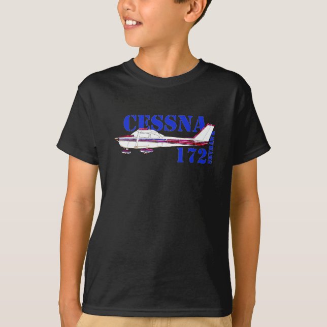 Cessna 172 Skyhawk Illustration Bold Text Design T-Shirt (Front)