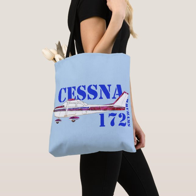 Cessna 172 Skyhawk Illustration Bold Text Design Tote Bag (Close Up)