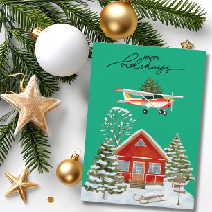 Cessna Aeroplane carries Christmas Tree Photo Funn Holiday Card