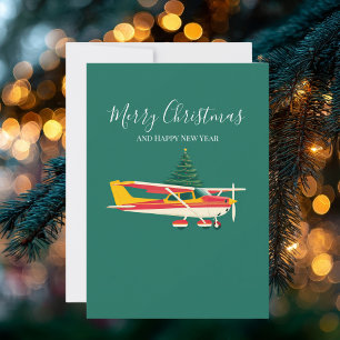 Cessna Aeroplane carries Christmas Tree Photo Funn Holiday Card