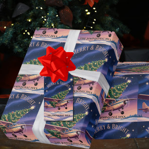 Cessna Aeroplane carries Christmas Tree Photo Funn Wrapping Paper