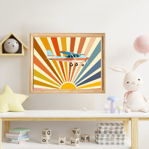 Cessna Aeroplane Vintage Retro Sunset Colourful Poster