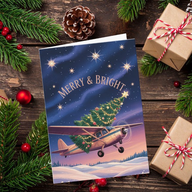 Cessna Airplane carries Christmas Tree Photo Funny Card (Creator Uploaded)