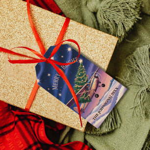 Cessna Airplane carries Christmas Tree Photo Funny Gift Tags