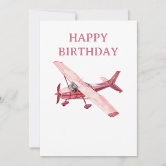 Cessna Pink Airplane Watercolor Fun Birthday Holiday Card