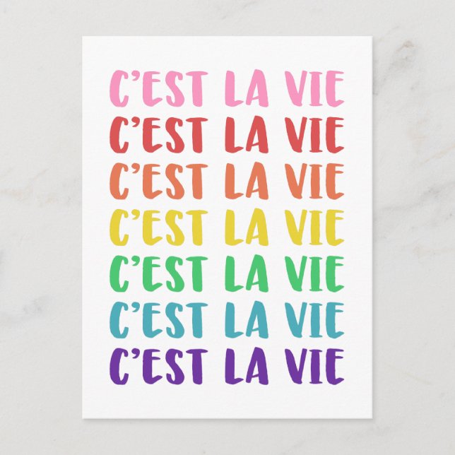 C'est La Vie French Saying in Rainbow Lettering  Postcard (Front)