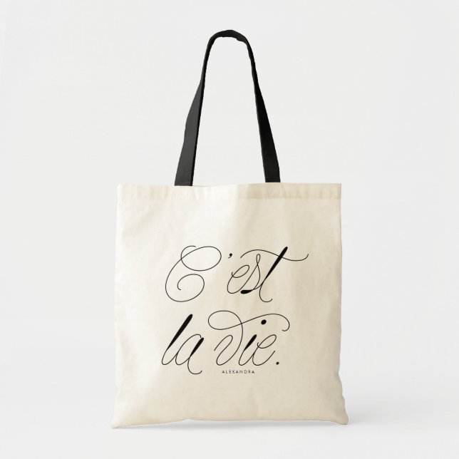 C'est La Vie Quote Chic Typography Tote Bag (Front)