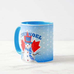C'EST NOEL Canadian Maple Leaf Snowman Christmas Mug