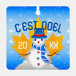 C'EST NOEL Faux Gold Canadian Maple Leaf Snowman Metal Tree Decoration