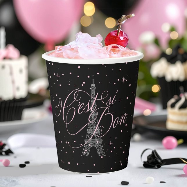 C'est si Bon Parisian Sweet 16 Pink Black ID1162 Paper Cups (Creator Uploaded)