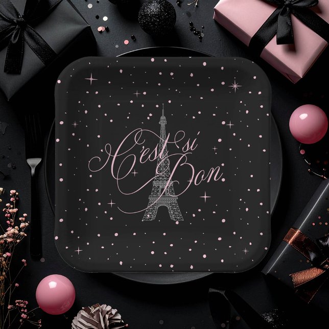 C'est si Bon Parisian Sweet 16 Pink Black ID1162 Paper Plate (Creator Uploaded)
