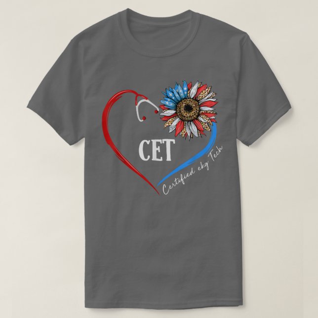 CET Certified Ekg Tech USA Sunflower Stethoscope H T-Shirt (Design Front)