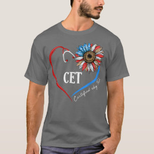 CET Certified Ekg Tech USA Sunflower Stethoscope H T-Shirt