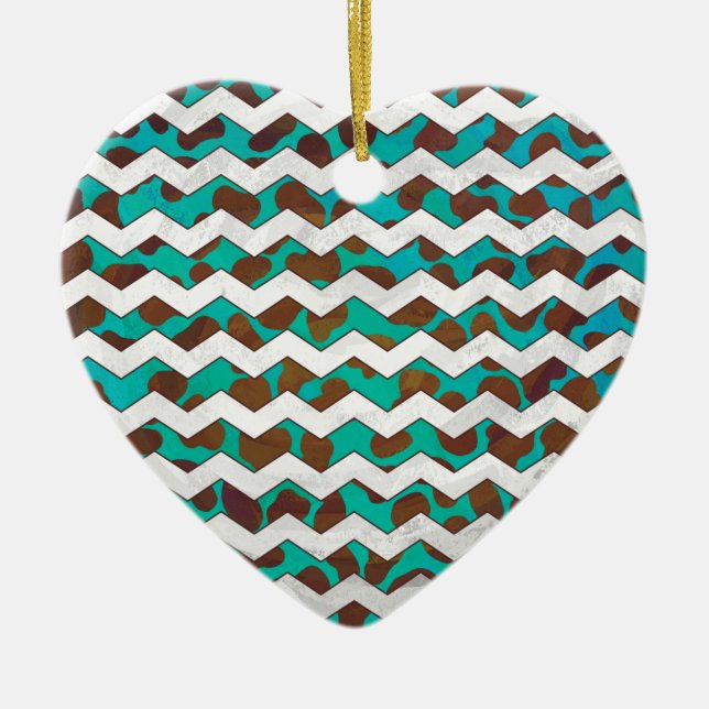 Cevron Dalmatian Brown and Teal Ceramic Tree Decoration (Front)