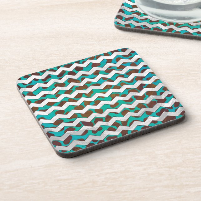 Cevron Dalmatian Brown and Teal Coaster (Left Side)