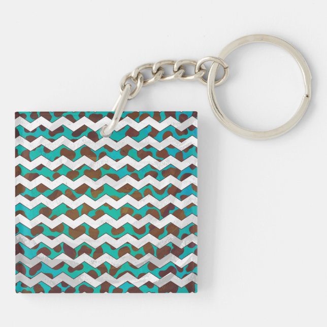 Cevron Dalmatian Brown and Teal Key Ring (Back)